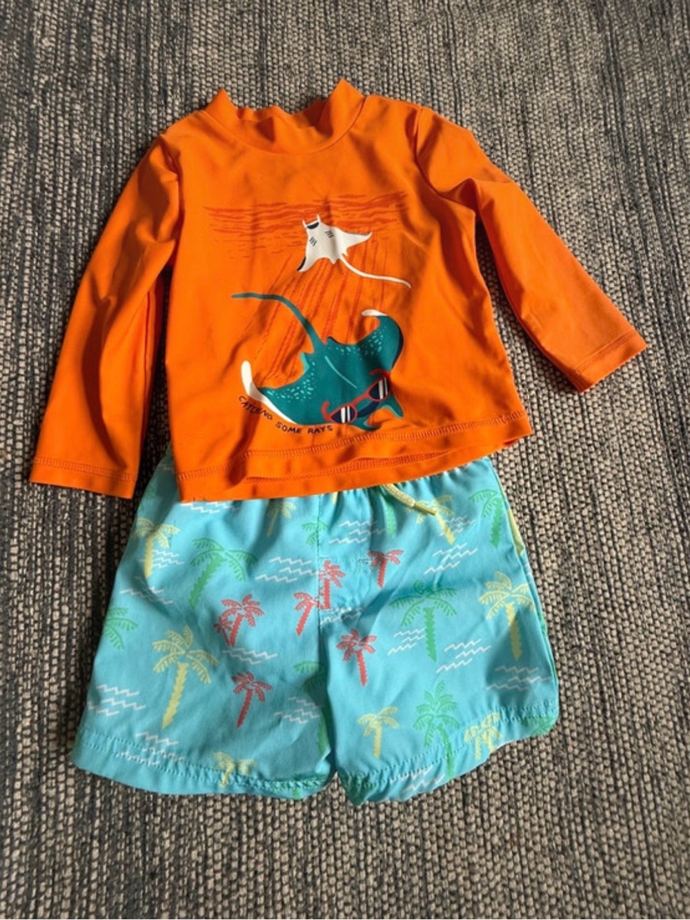 Kids Orange & Aqua Two-Piece Pajama Set with Manta Ray Print 12m